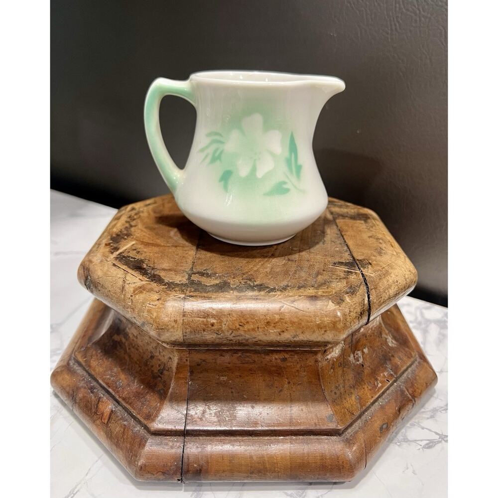 Vintage MCM Green Floral “Millbrook” Syracuse 10oz Ironstone Restaurant Creamer